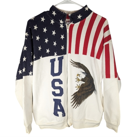Vintage Other - Vintage ESY Sportswear American Flag Mockneck Eagle patriot zip up Medium